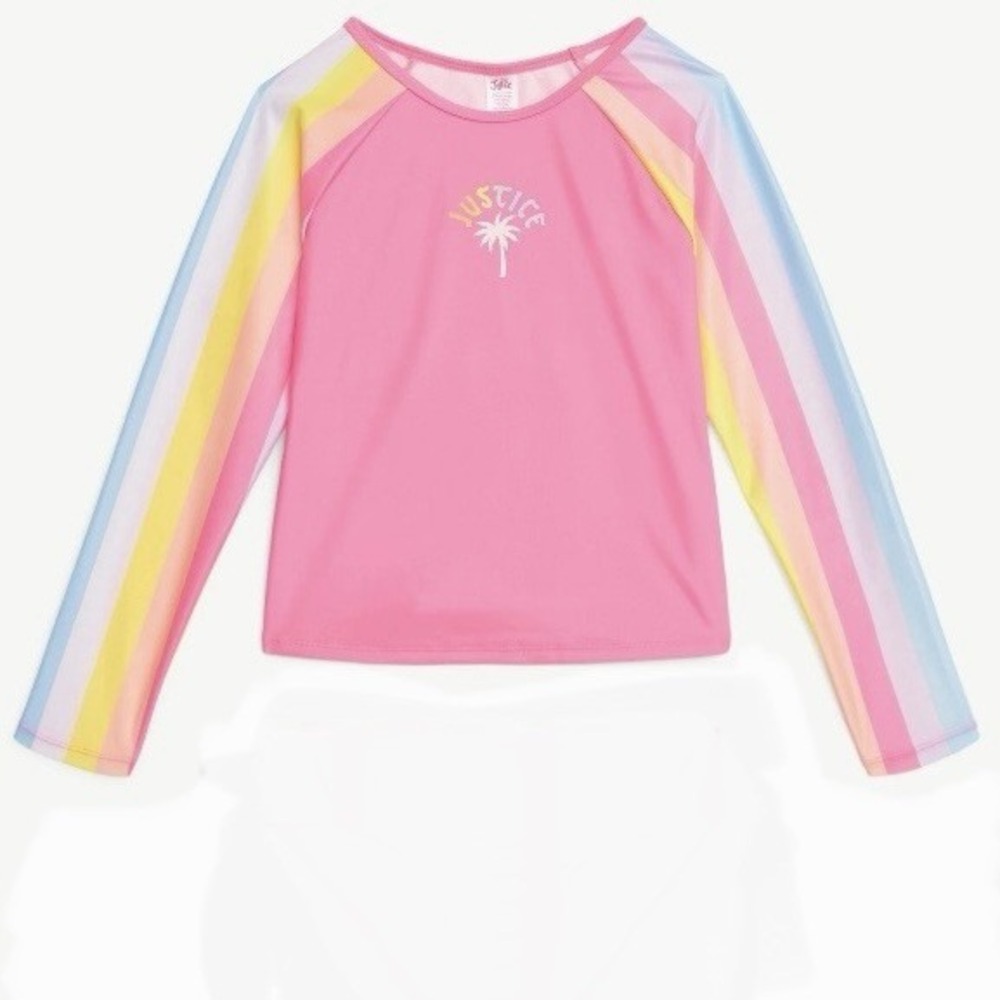 Justice Long Sleeve Rashguard with Bikini Bottom Swimsuit Medium 10 New Pink